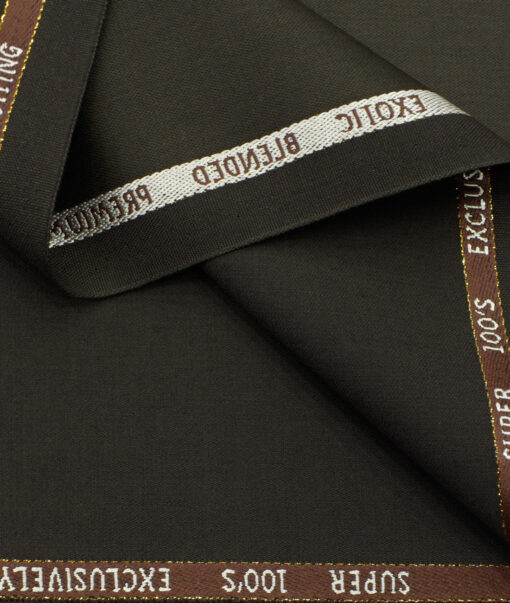 J.Hampstead Men's Wool Solids 3.75 Meter Unstitched Suiting Fabric (Dark Brown)