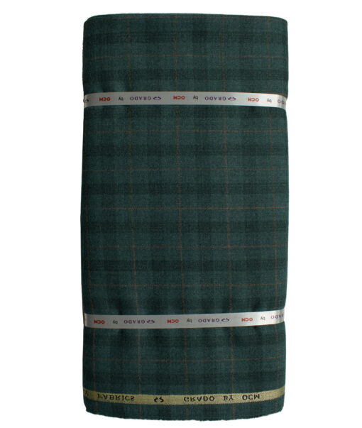 OCM Men's Wool Checks Very Fine  2 Meter Unstitched Tweed Jacketing & Blazer Fabric (Sea Green)