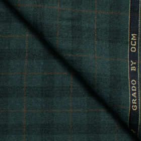 OCM Men's Wool Checks Very Fine  2 Meter Unstitched Tweed Jacketing & Blazer Fabric (Sea Green)