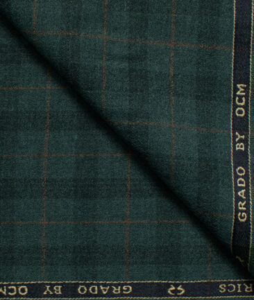 OCM Men's Wool Checks Very Fine  2 Meter Unstitched Tweed Jacketing & Blazer Fabric (Sea Green)