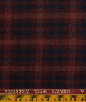 OCM Men's Wool Checks Very Fine  2 Meter Unstitched Tweed Jacketing & Blazer Fabric (Red)