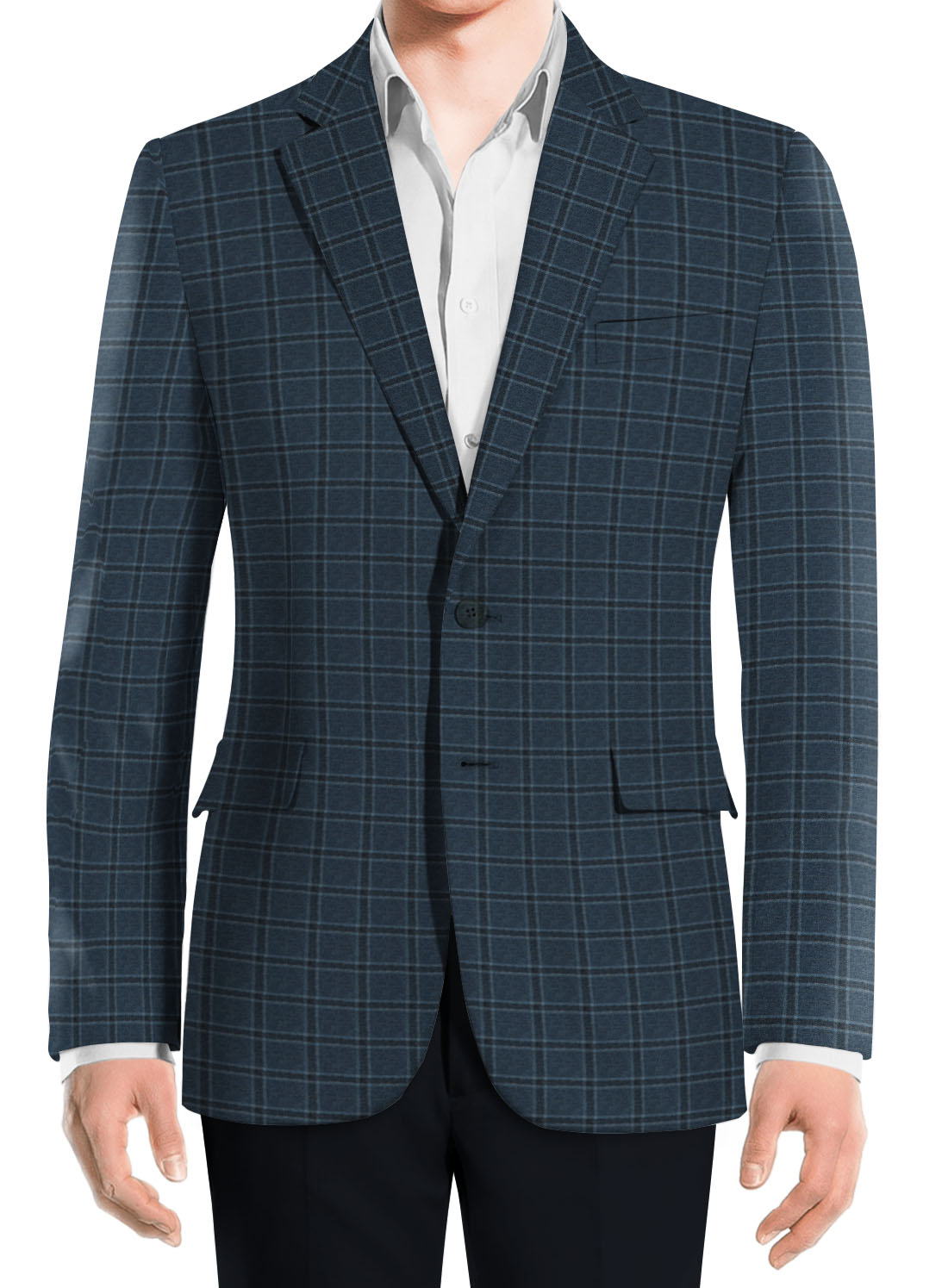OCM Men's Wool Checks Very Fine  2 Meter Unstitched Tweed Jacketing & Blazer Fabric (Blue)