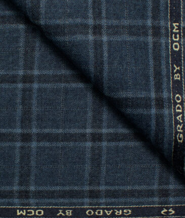 OCM Men's Wool Checks Very Fine  2 Meter Unstitched Tweed Jacketing & Blazer Fabric (Blue)