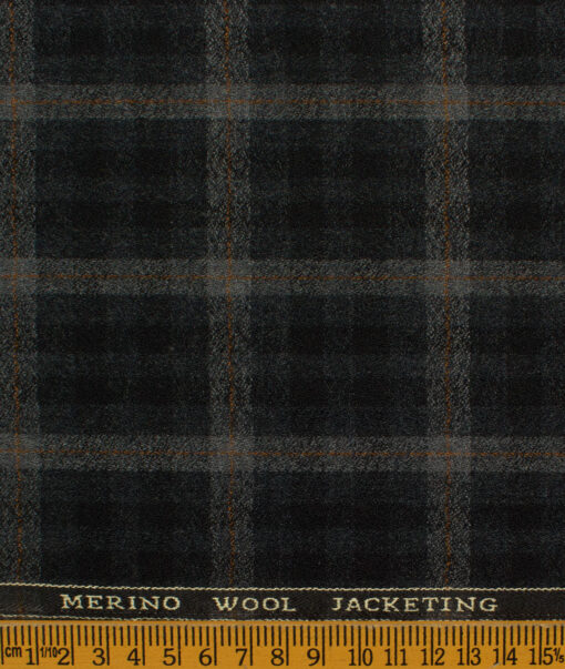 OCM Men's Wool Checks Very Fine  2 Meter Unstitched Tweed Jacketing & Blazer Fabric (Black)
