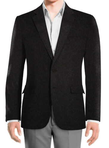 OCM Men's Wool Solids Thick  2.25 Meter Unstitched Tweed Jacketing & Blazer Fabric (Worsted Black)