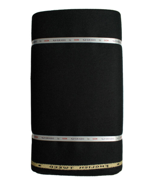 OCM Men's Wool Solids Thick  2.25 Meter Unstitched Tweed Jacketing & Blazer Fabric (Black)