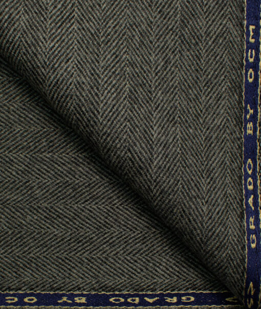 OCM Men's Wool Herringbone Very Thick  2 Meter Unstitched Tweed Jacketing & Blazer Fabric (Grey)