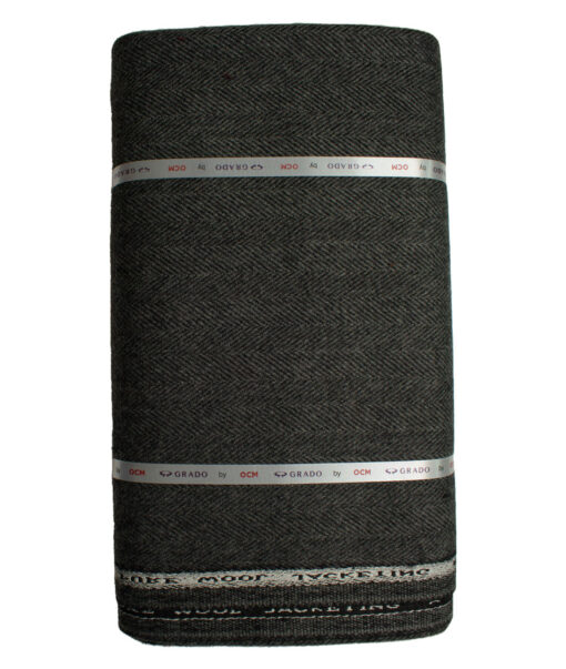 OCM Men's Wool Herringbone Thick  2 Meter Unstitched Tweed Jacketing & Blazer Fabric (Dark Grey)