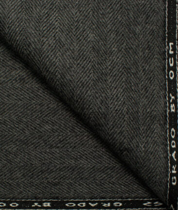 OCM Men's Wool Herringbone Thick  2 Meter Unstitched Tweed Jacketing & Blazer Fabric (Dark Grey)