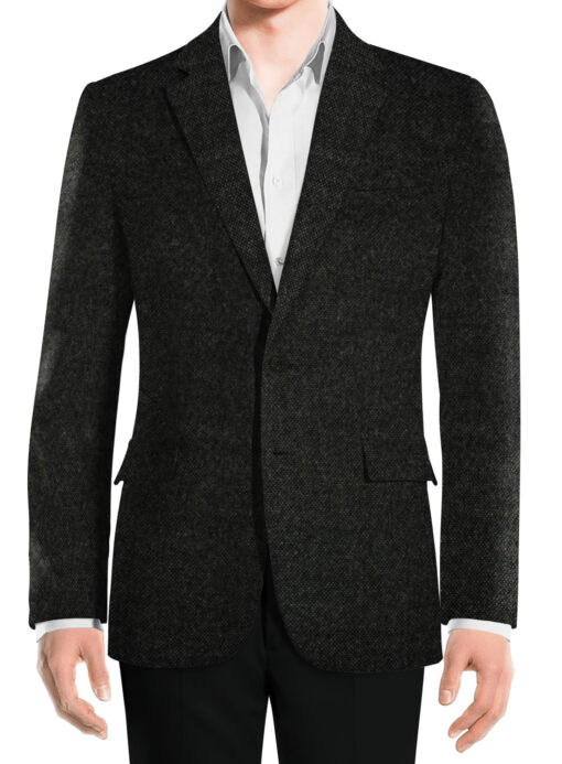 OCM Men's Wool Structured Thick  2 Meter Unstitched Tweed Jacketing & Blazer Fabric (Blackish Grey)