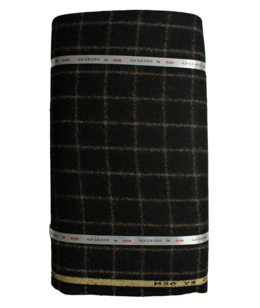 OCM Men's Wool Checks Very Thick  2 Meter Unstitched Tweed Jacketing & Blazer Fabric (Black)