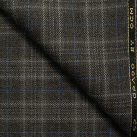 OCM Men's Wool Checks Meduim  2 Meter Unstitched Tweed Jacketing & Blazer Fabric (Grey)