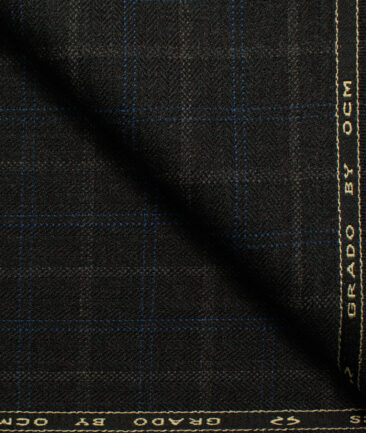 OCM Men's Wool Checks Meduim  2 Meter Unstitched Tweed Jacketing & Blazer Fabric (Black)