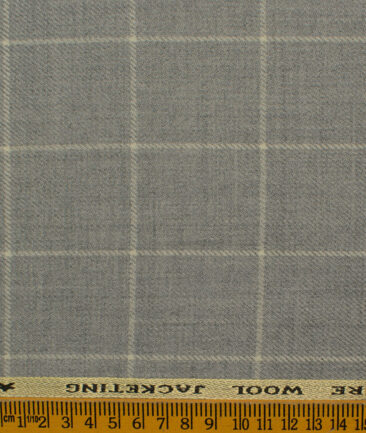 OCM Men's Wool Checks Very Fine  2 Meter Unstitched Tweed Jacketing & Blazer Fabric (Light Grey)