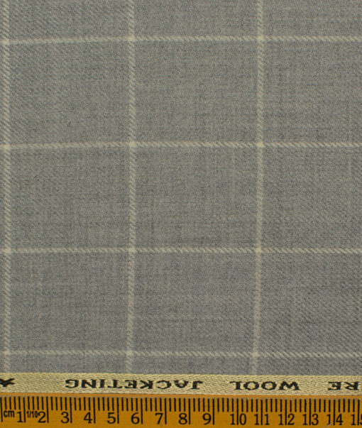 OCM Men's Wool Checks Very Fine  2 Meter Unstitched Tweed Jacketing & Blazer Fabric (Light Grey)