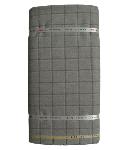 OCM Men's Wool Checks Very Fine  2 Meter Unstitched Tweed Jacketing & Blazer Fabric (Grey)