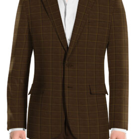 OCM Men's Wool Checks Very Fine  2 Meter Unstitched Tweed Jacketing & Blazer Fabric (Mocha Brown)