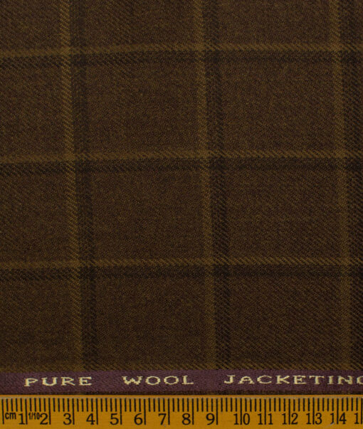 OCM Men's Wool Checks Very Fine  2 Meter Unstitched Tweed Jacketing & Blazer Fabric (Mocha Brown)