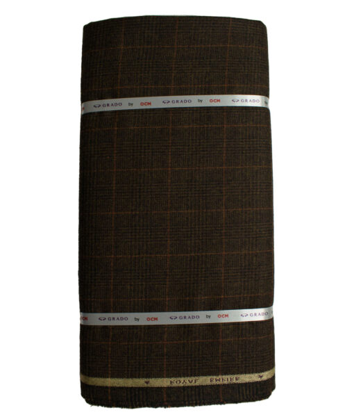 OCM Men's Wool Checks Fine 2 Meter Unstitched Tweed Jacketing & Blazer Fabric (Dark Brown)
