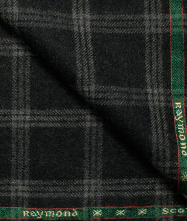 Raymond Men's Wool Checks Fine 2.20 Meter Unstitched Tweed Jacketing & Blazer Fabric (Black)