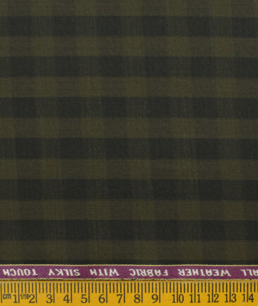 Raymond Men's Wool Checks Techno Smart 3.75 Meter Unstitched Suiting Fabric (Moss Green)