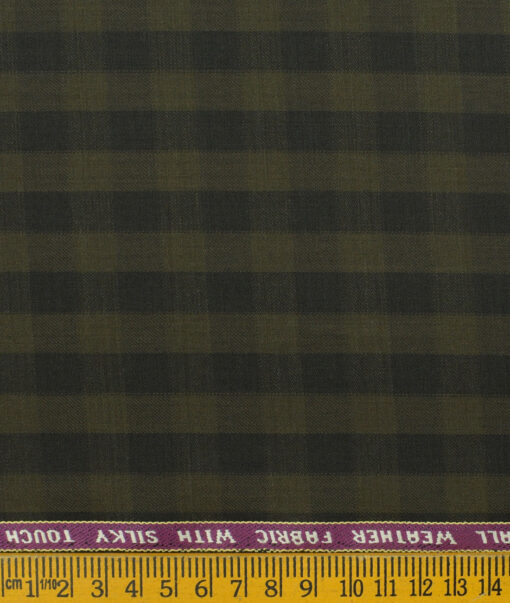 Raymond Men's Wool Checks Techno Smart 3.75 Meter Unstitched Suiting Fabric (Moss Green)