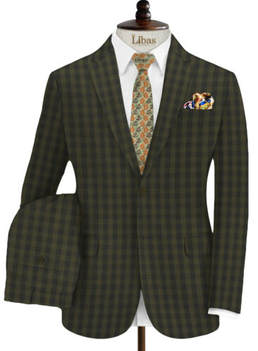 Raymond Men's Wool Checks Techno Smart 3.75 Meter Unstitched Suiting Fabric (Moss Green)