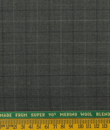 Raymond Men's Wool Checks Super 90's 3.75 Meter Unstitched Suiting Fabric (Worsted Grey)