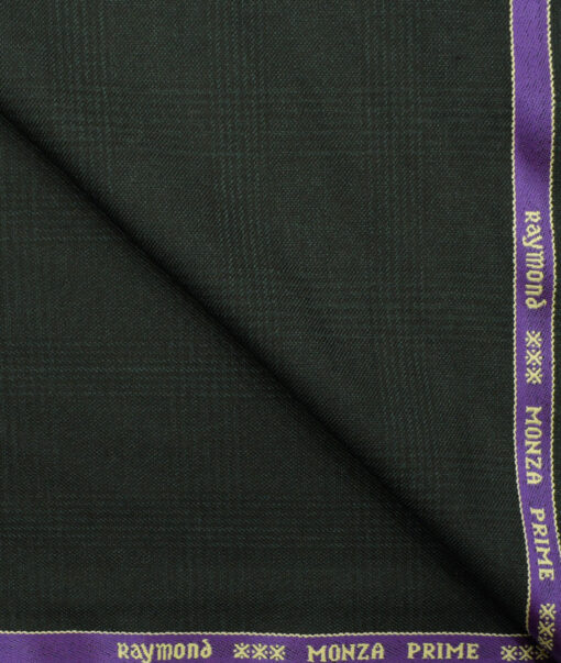 Raymond Men's Wool Checks Monza Prime 3.75 Meter Unstitched Suiting Fabric (Dark Green)