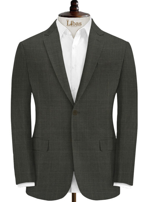 Raymond Men's Wool Checks Virasafe 3.75 Meter Unstitched Suiting Fabric (Dark Grey)