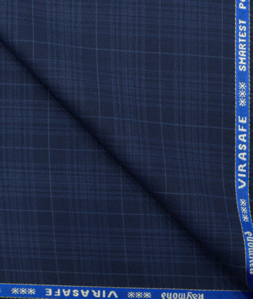 Raymond Men's Wool Checks Virasafe 3.75 Meter Unstitched Suiting Fabric (Dark Royal Blue)