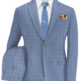 Raymond Men's Wool Checks Virasafe3.75 Meter Unstitched Suiting Fabric (Sky Blue)