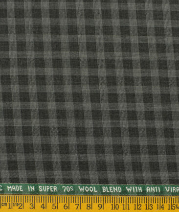 Raymond Men's Wool Checks Super 70's 3.75 Meter Unstitched Suiting Fabric (Black & Grey)