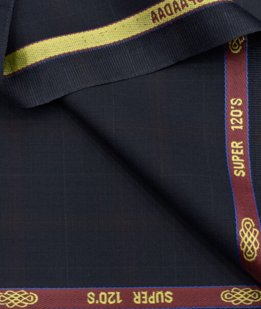 Spaadaa Men's Wool Checks 3.75 Meter Unstitched Suiting Fabric (Dark Blue)