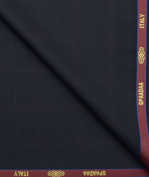 Spaadaa Men's Wool Checks 3.75 Meter Unstitched Suiting Fabric (Dark Blue)