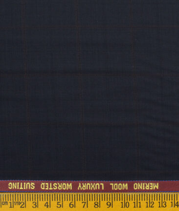 Spaadaa Men's Wool Checks Super 120's 3.75 Meter Unstitched Suiting Fabric (Dark Blue)