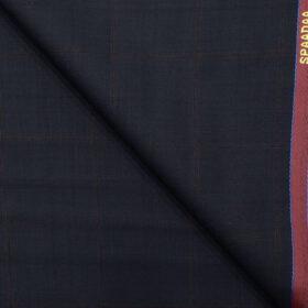 Spaadaa Men's Wool Checks Super 120's 3.75 Meter Unstitched Suiting Fabric (Dark Blue)