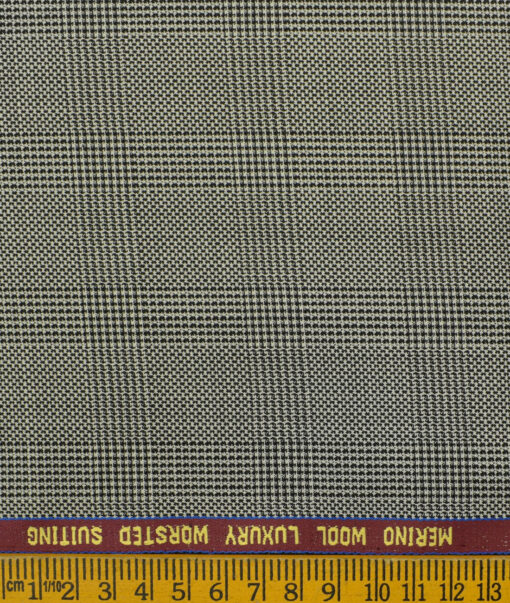 Spaadaa Men's Wool Checks 3.75 Meter Unstitched Suiting Fabric (Light Grey)