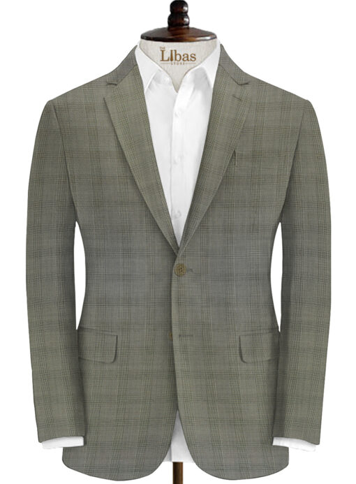 Spaadaa Men's Wool Checks 3.75 Meter Unstitched Suiting Fabric (Light Grey)