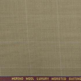 Spaadaa Men's Wool Checks 3.75 Meter Unstitched Suiting Fabric (Light Brown)