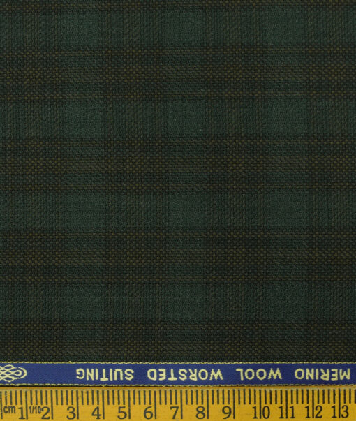 Spaadaa Men's Wool Checks 3.75 Meter Unstitched Suiting Fabric (Dark Pine Green)