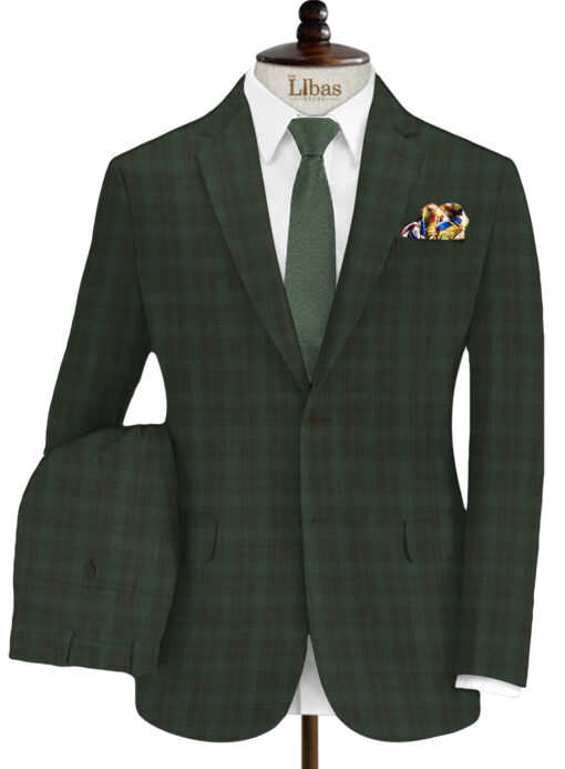 Spaadaa Men's Wool Checks 3.75 Meter Unstitched Suiting Fabric (Dark Pine Green)