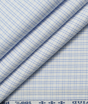 Arvind Men's  Premium Cotton Checks 2.25 Meter Unstitched Shirting Fabric (White & Blue)