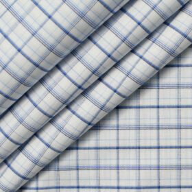 Arvind Men's  Premium Cotton Checks 2.25 Meter Unstitched Shirting Fabric (White & Blue)