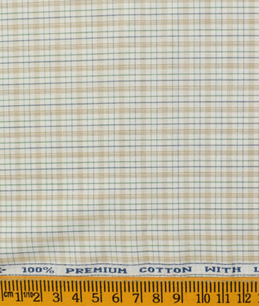 Arvind Men's  Premium Cotton Checks 2.25 Meter Unstitched Shirting Fabric (White & Brown)