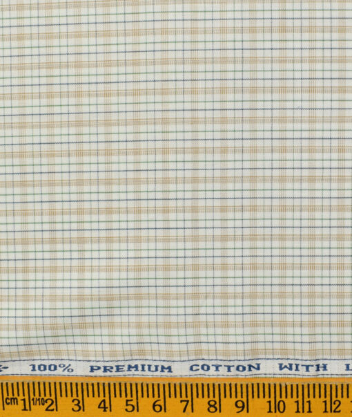 Arvind Men's  Premium Cotton Checks 2.25 Meter Unstitched Shirting Fabric (White & Brown)