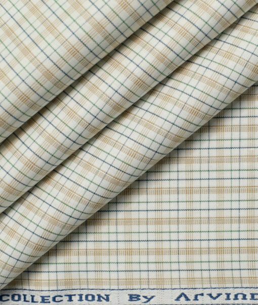 Arvind Men's  Premium Cotton Checks 2.25 Meter Unstitched Shirting Fabric (White & Brown)