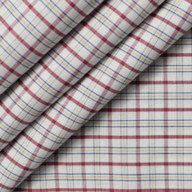 Arvind Men's  Premium Cotton Checks 2.25 Meter Unstitched Shirting Fabric (White & Maroon)