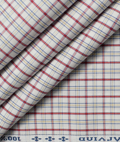 Arvind Men's  Premium Cotton Checks 2.25 Meter Unstitched Shirting Fabric (White & Maroon)