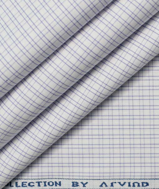 Arvind Men's  Premium Cotton Checks 2.25 Meter Unstitched Shirting Fabric (White & Purple)
